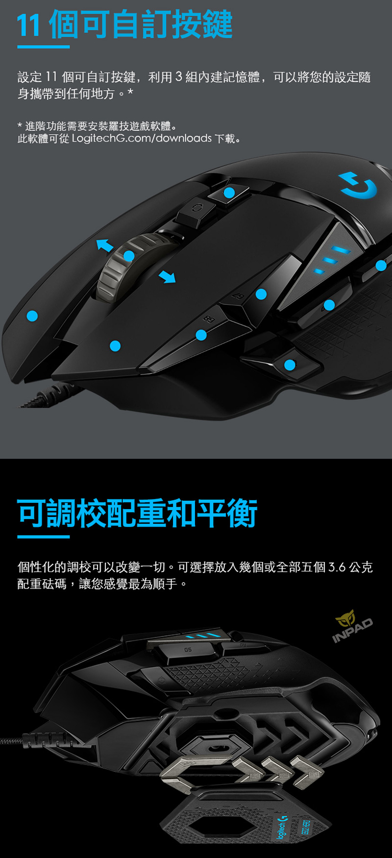 Logitech 羅技g502 Hero光學滑鼠 有線滑鼠 電競滑鼠 滑鼠 鼠墊 滑鼠周邊 硬派精璽線上購物網