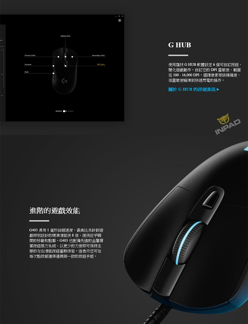 Logitech 羅技g403 Hero Rgb 光學滑鼠 有線滑鼠 電競滑鼠 滑鼠 鼠墊 滑鼠周邊 硬派精璽線上購物網