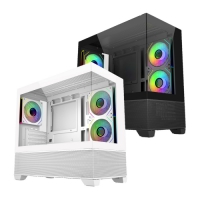 CoolerMaster Elite 490 機殼 黑色白色 全景鋼化玻璃